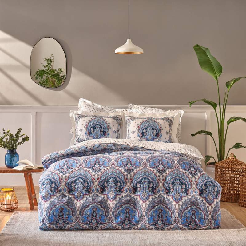 Karaca Home Maisha Blue Double 100% Cotton Duvet Cover Set