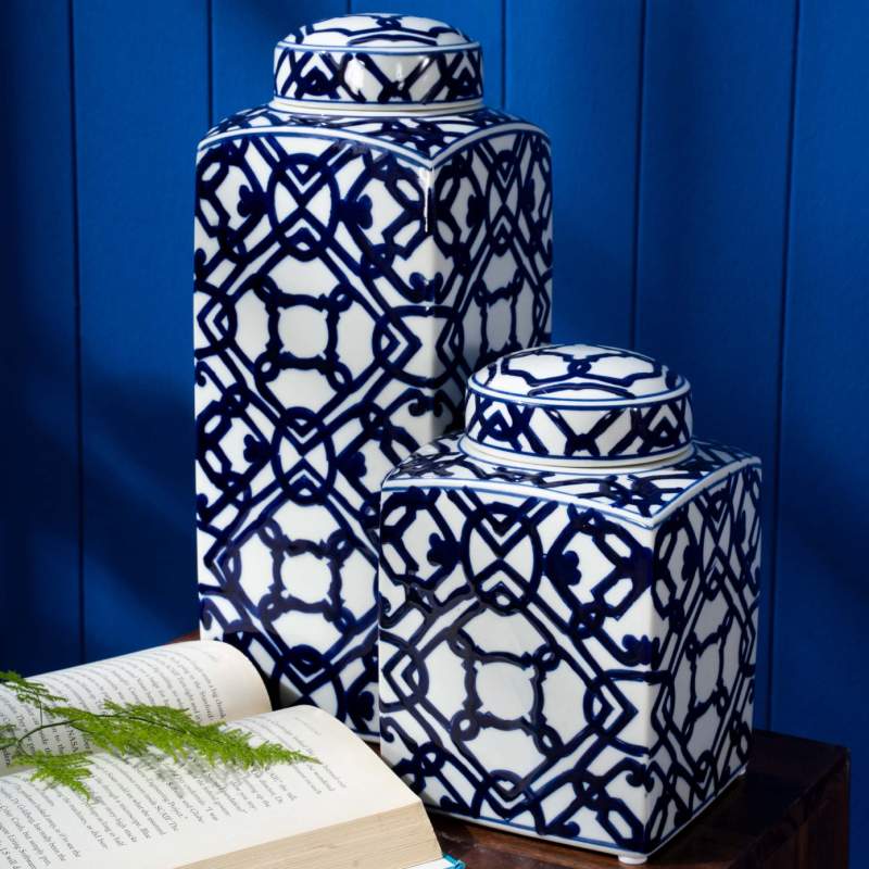 Karaca Home Blue White Rectangular Cube 37 cm