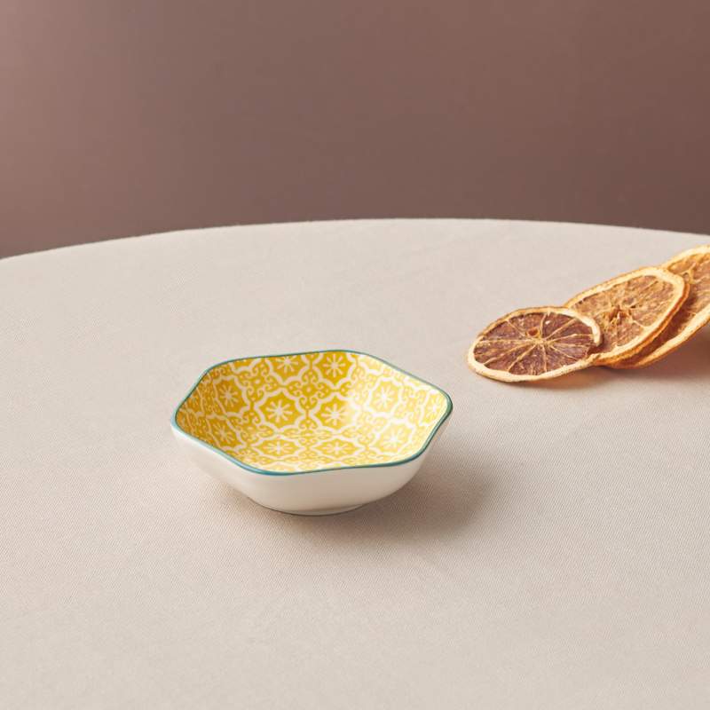 Karaca Floral Yellow Hexagon Snack Plate 10 cm