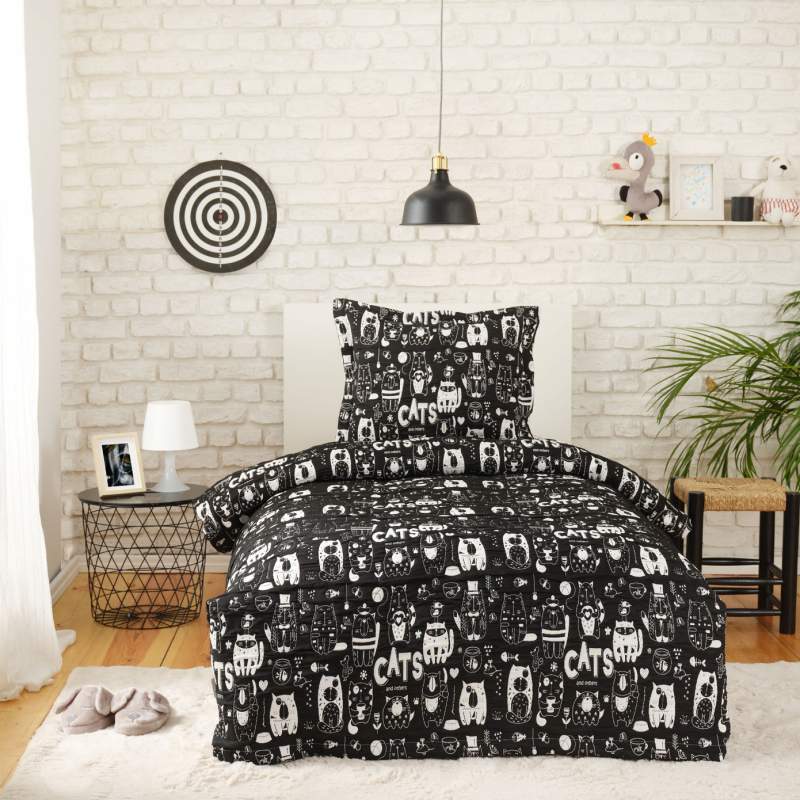 Karaca Home Young Cats Black Single Bedspread 160x240 cm