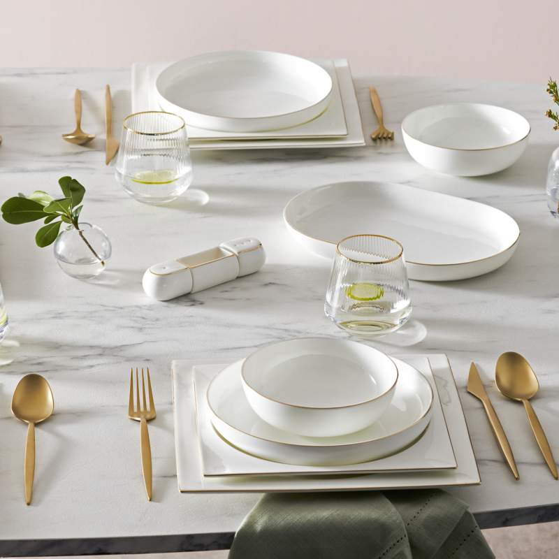 Karaca Extra Nish Fine Pearl 62 Pieces Dinnerware Set for 12 People Gold