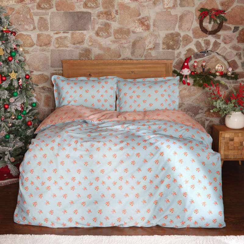 Karaca Home Laya Water Green 100% Cotton Flannel Single Duvet Cover Set Karaca Home Laya Water Green 100% Cotton Flannel Single Duvet Cover Set