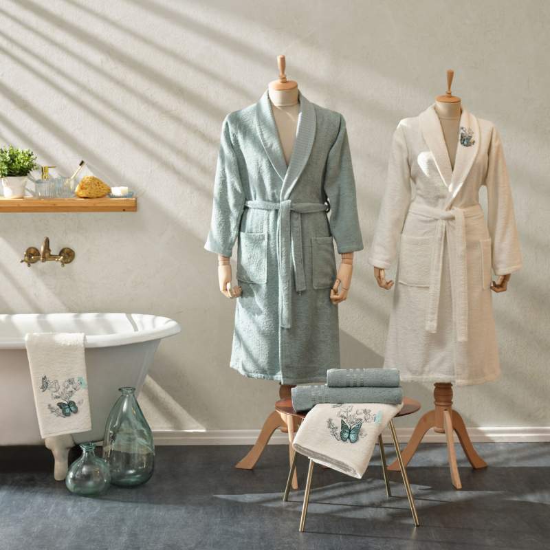 Karaca Home Butterfly 3D Embroidered Green Off White 6 Pcs Family Bathroom Set Karaca Home Butterfly 3D Embroidered Green Off White 6 Pcs Family Bathroom Set