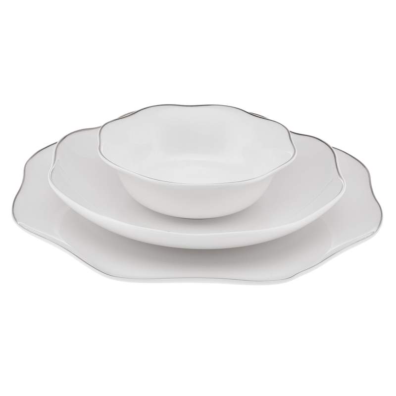 Emsan Lotus Fine Bone 18 Pieces 6 Person Dinnerware Platinum