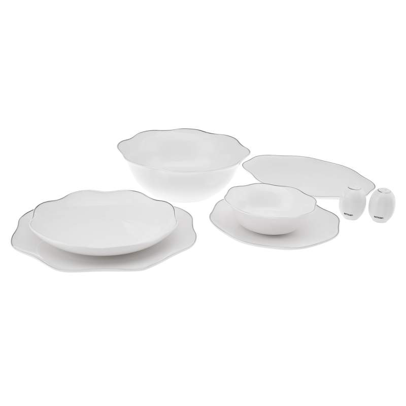 Emsan Lotus Fine Bone 53 Pieces Dinnerware Set for 12 People Platinum