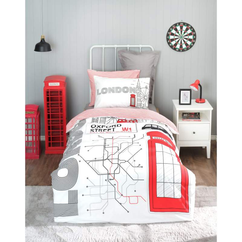 Karaca Home Young London 100% Cotton Single Duvet Cover Set