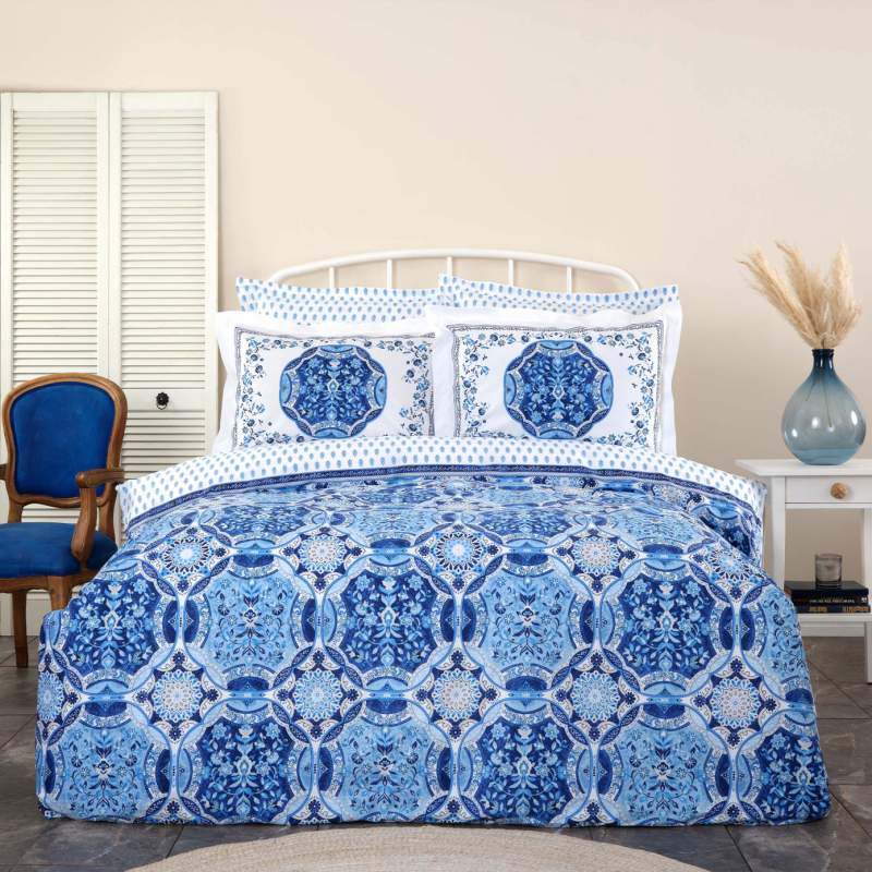 Karaca Home İdella Blue 100% Cotton Double Duvet Cover Set Karaca Home İdella Blue 100% Cotton Double Duvet Cover Set