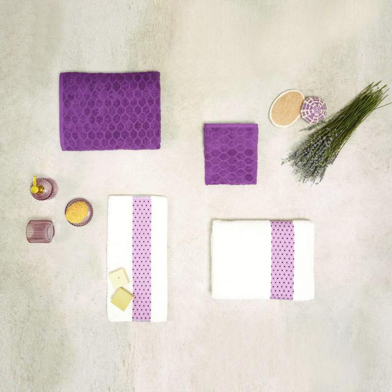 Karaca Home Offwhite-Plum 100% Cotton Bath Set Karaca Home Offwhite-Plum 100% Cotton Bath Set