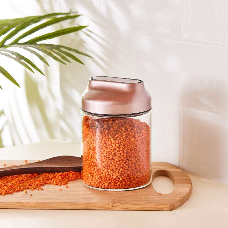 Karaca Dimple Rosegold Glass Storage Container - S