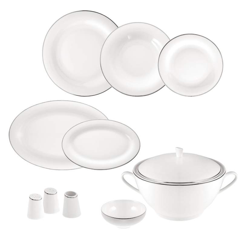 Jumbo Bright Platin 60 Pieces Dinnerware Set for 12 People