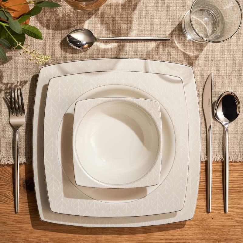 Emsan Pelin Porcelain 60 Pieces Square Dinnerware Set for 12 Persons