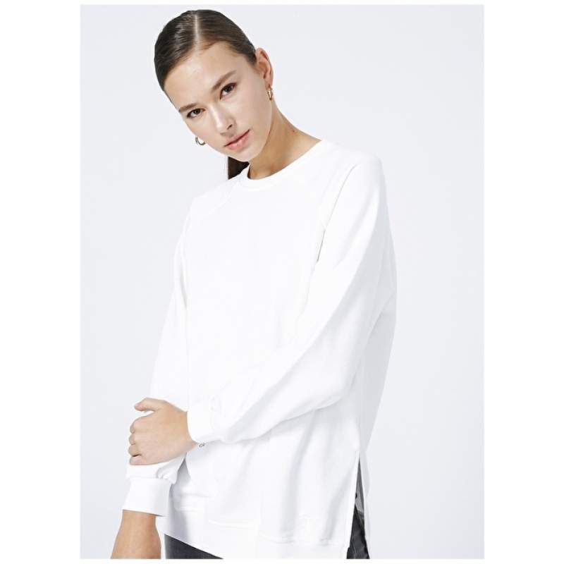 Factory Crew Neck Plain Ecru Women's Sweatshirt FALU Factory Crew Neck Plain Ecru Women's Sweatshirt FALU