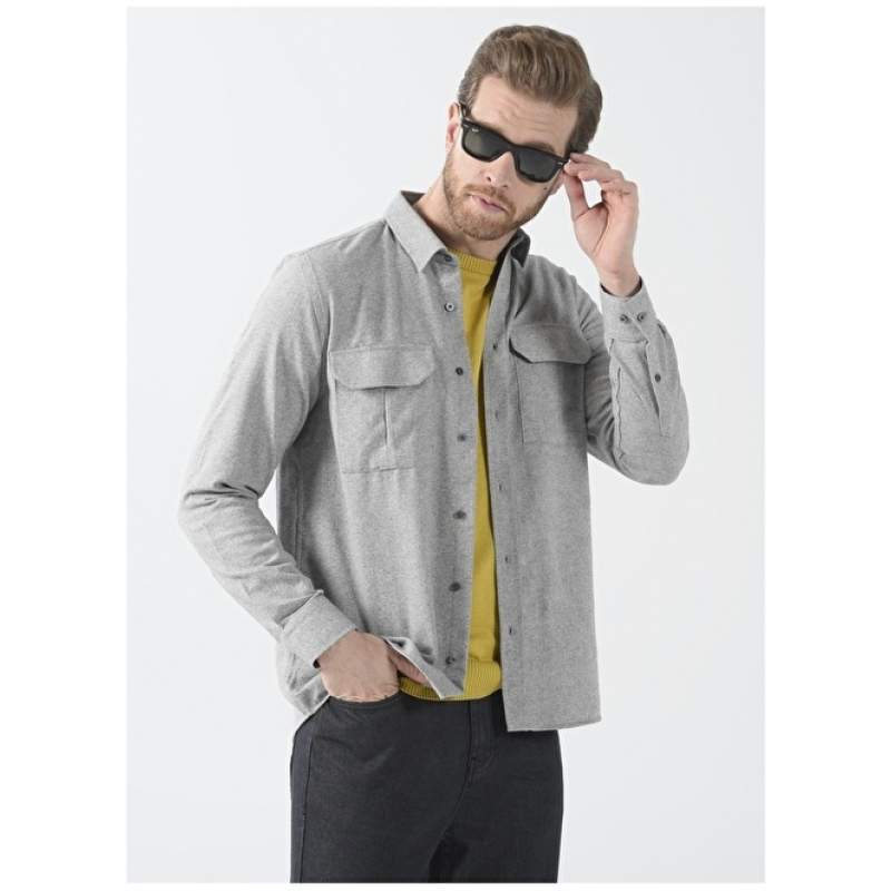 Factory Shirt Collar Plain Gray Men's Shirt LORONI