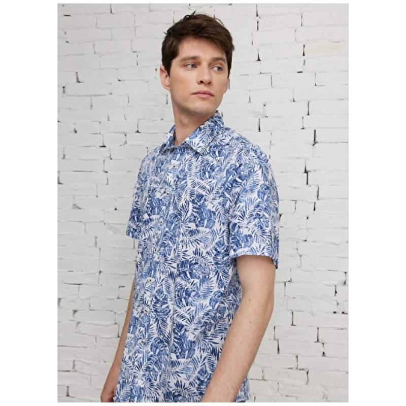 Altınyıldız Classics White - Navy Blue Men's Short Sleeve Shirt 4A2023200108 Altınyıldız Classics White - Navy Blue Men's Short Sleeve Shirt 4A2023200108