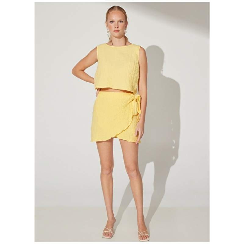Factory Normal Waist Yellow Women's Dobby Mini Skirt FLAVI
