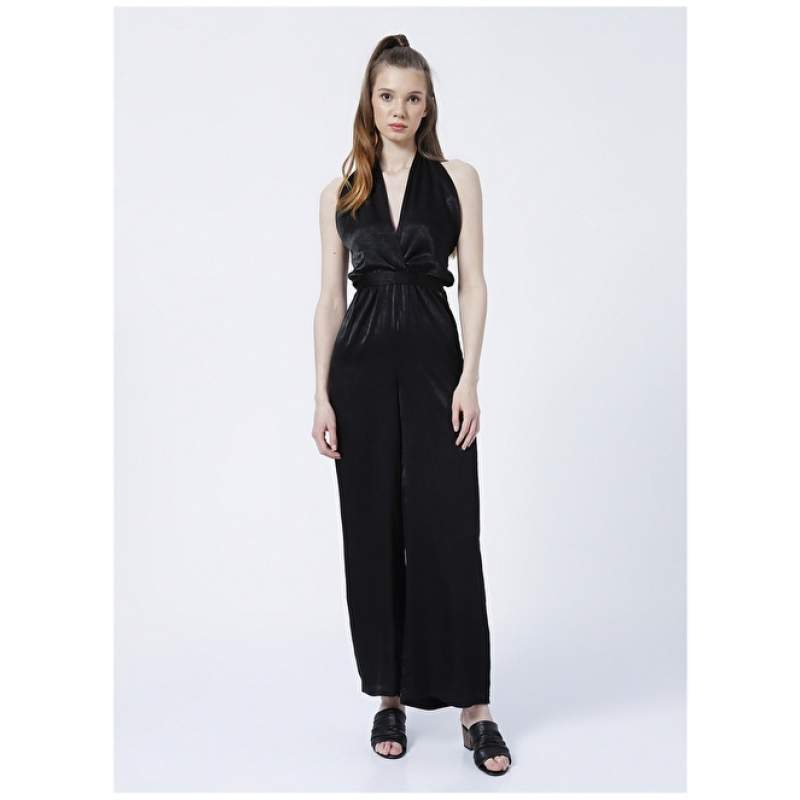 Factory U Neck Basic Plain Black Women's Jumpsuit - MINAJ