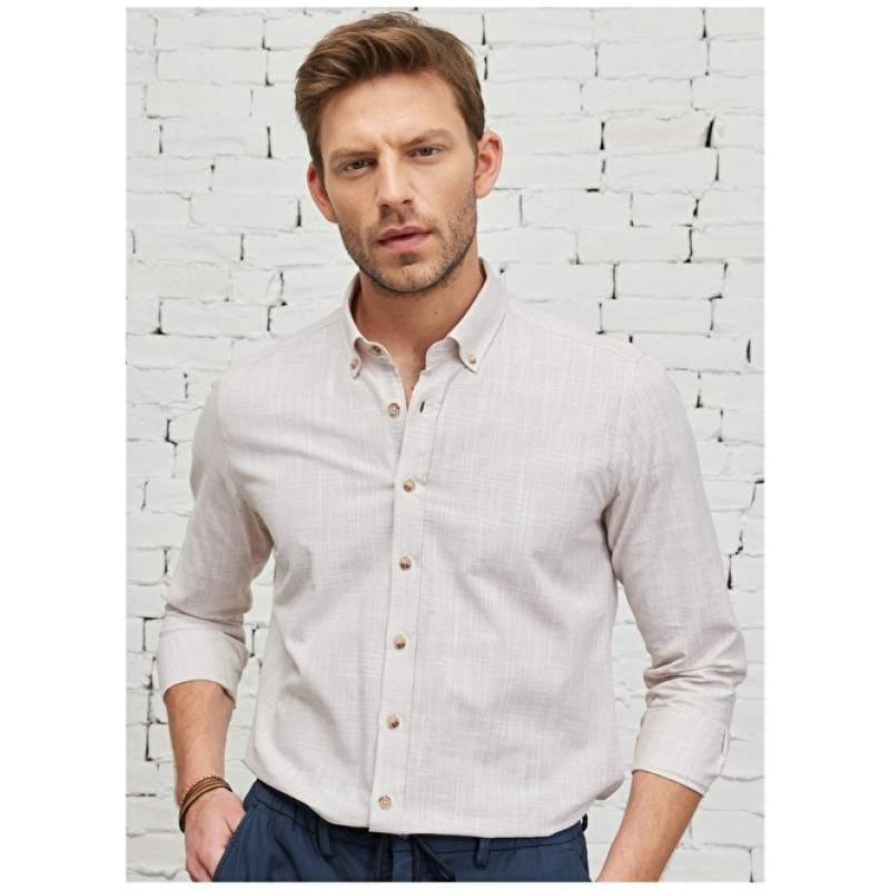 Altınyıldız Classics Buttoned Collar Beige Men's Shirt 4A2023200006 Altınyıldız Classics Buttoned Collar Beige Men's Shirt 4A2023200006