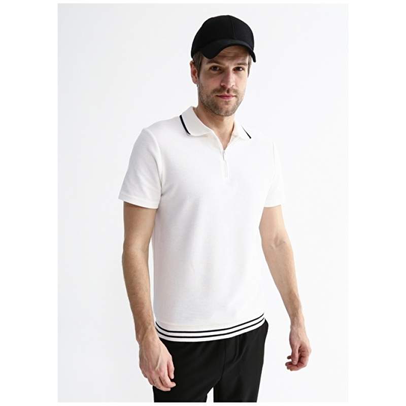 Factory Jacquard Ecru Men's Polo T-Shirt LUCAS Factory Jacquard Ecru Men's Polo T-Shirt LUCAS
