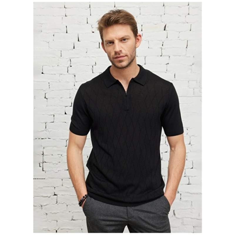 Altınyıldız Classics Polo Neck Black Men's T-Shirt 4A4923200005 Altınyıldız Classics Polo Neck Black Men's T-Shirt 4A4923200005