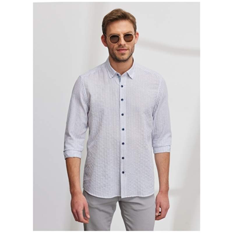 Altınyıldız Classics Buttoned Collar Navy Blue Men's Shirt 4A2023200052 Altınyıldız Classics Buttoned Collar Navy Blue Men's Shirt 4A2023200052