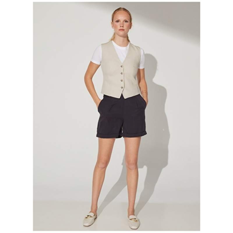 Factory Normal Waist Basic Navy Blue Women's Shorts EMBER