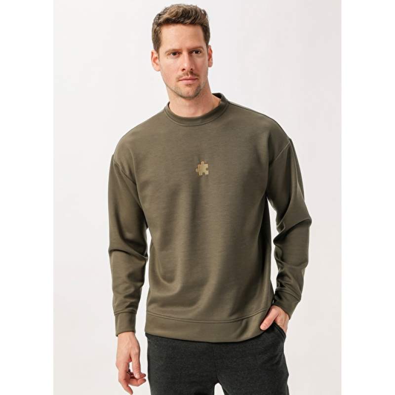 Factory O Neck Plain Khaki Men's Sweatshirt FALIXI Factory O Neck Plain Khaki Men's Sweatshirt FALIXI