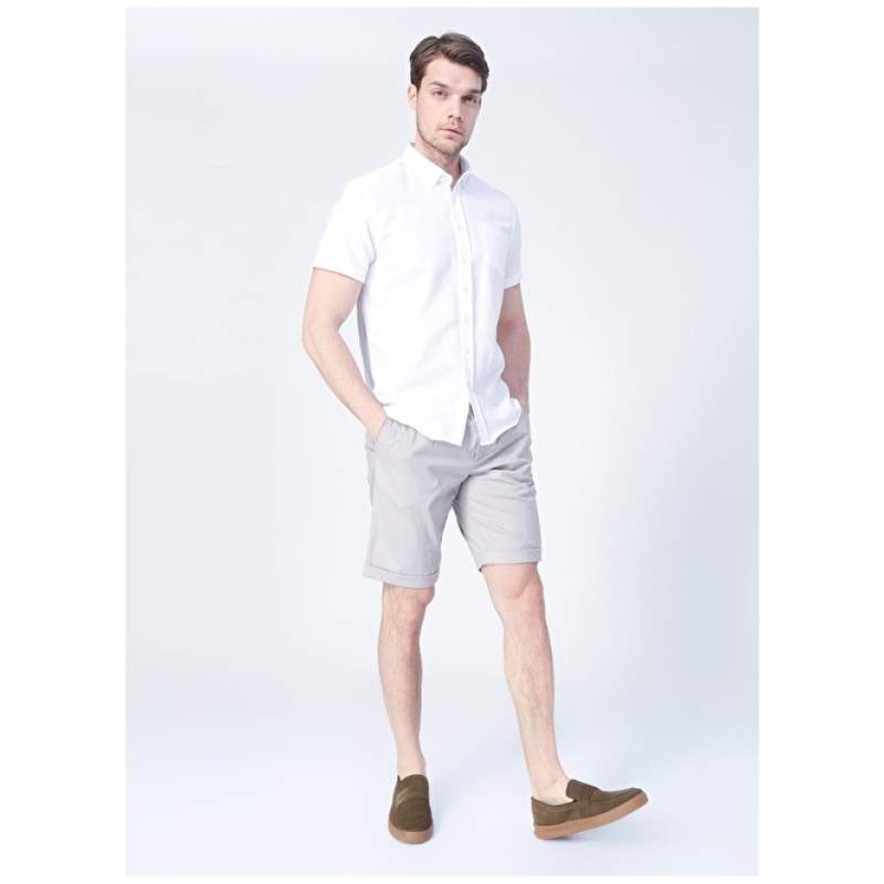 Factory Doke Normal Waist Basic Straight Beige Men's Bermuda Shorts