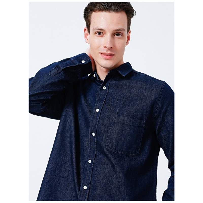 Fabrika Clk 24 Basic Plain Navy Blue Men's Shirt Fabrika Clk 24 Basic Plain Navy Blue Men's Shirt