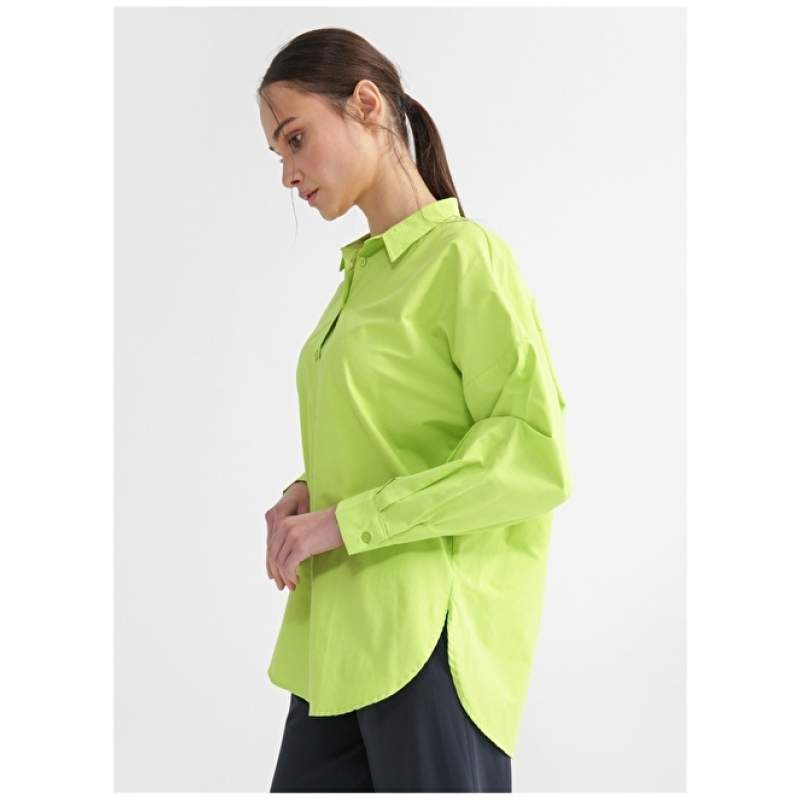 Factory Shirt Collar Plain Green Women's Shirt FRANZ