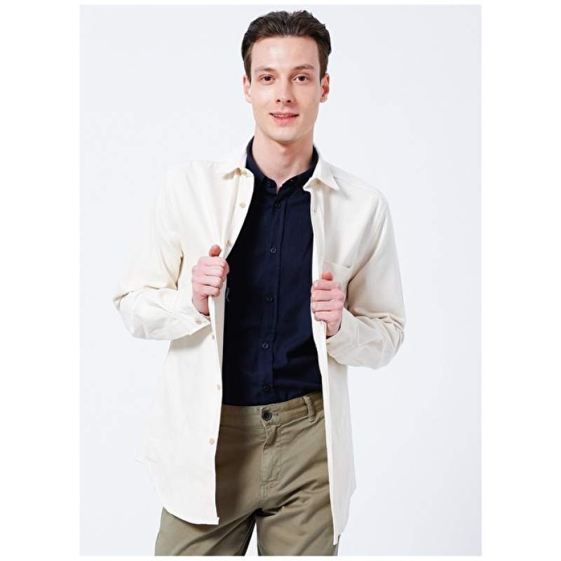 Factory Clk 26 Basic Plain Ecru Men's Shirt Factory Clk 26 Basic Plain Ecru Men's Shirt