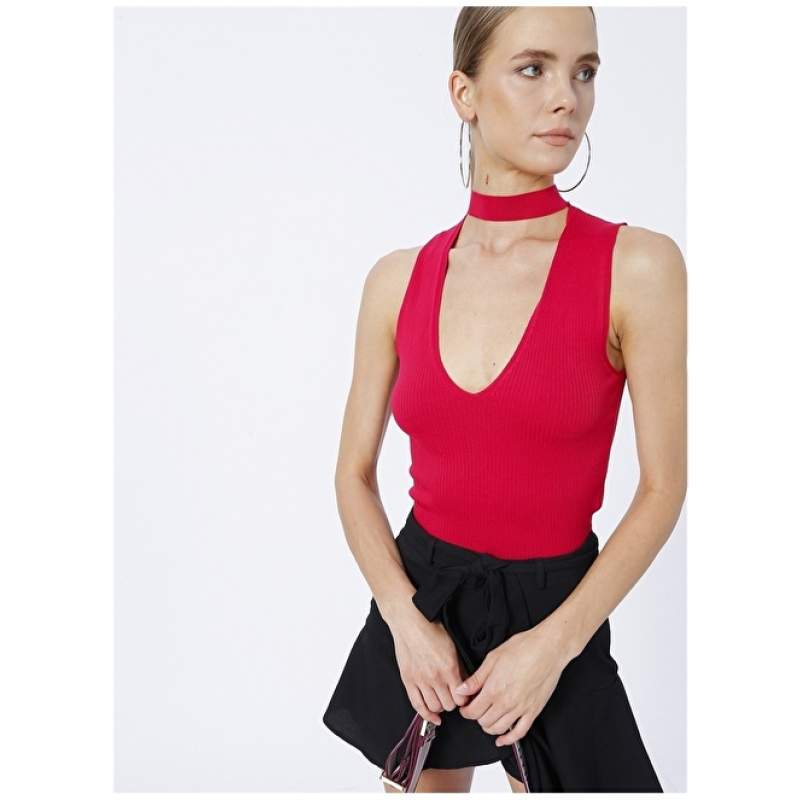 Factory V-Neck Ribbed Fuchsia Women's Athlete BENGI