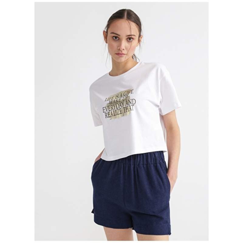 Factory Elastic Waist Basic Navy Blue Women's Shorts FRANKI