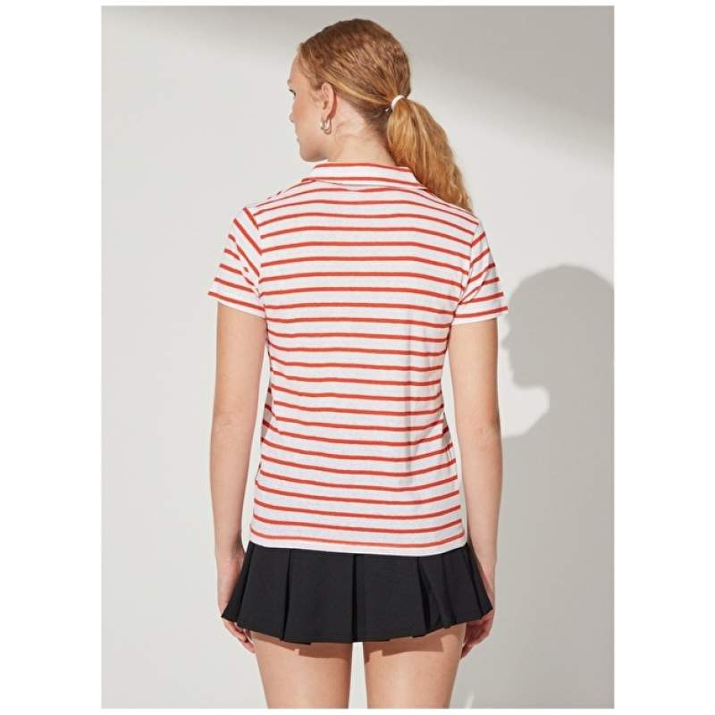 Factory Crew Neck Striped White - Red Women's T-Shirt DEREK Factory Crew Neck Striped White - Red Women's T-Shirt DEREK