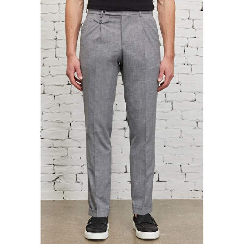 Slim Fit Elastic Checked Patterned Trousers with Side Pockets