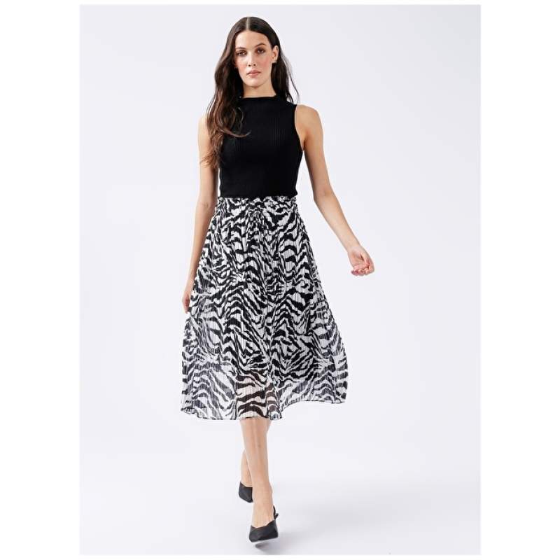 Factory Elastic Waist Black - White Women's Skirt GLAYOR