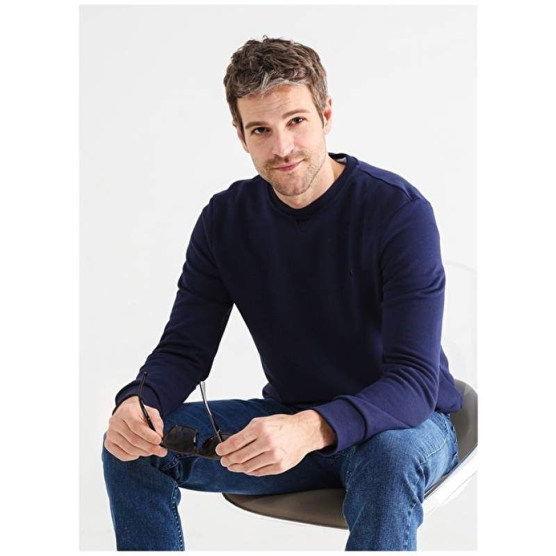 Factory Crew Neck Plain Navy Blue Men's Sweatshirt JOSEYY Factory Crew Neck Plain Navy Blue Men's Sweatshirt JOSEYY