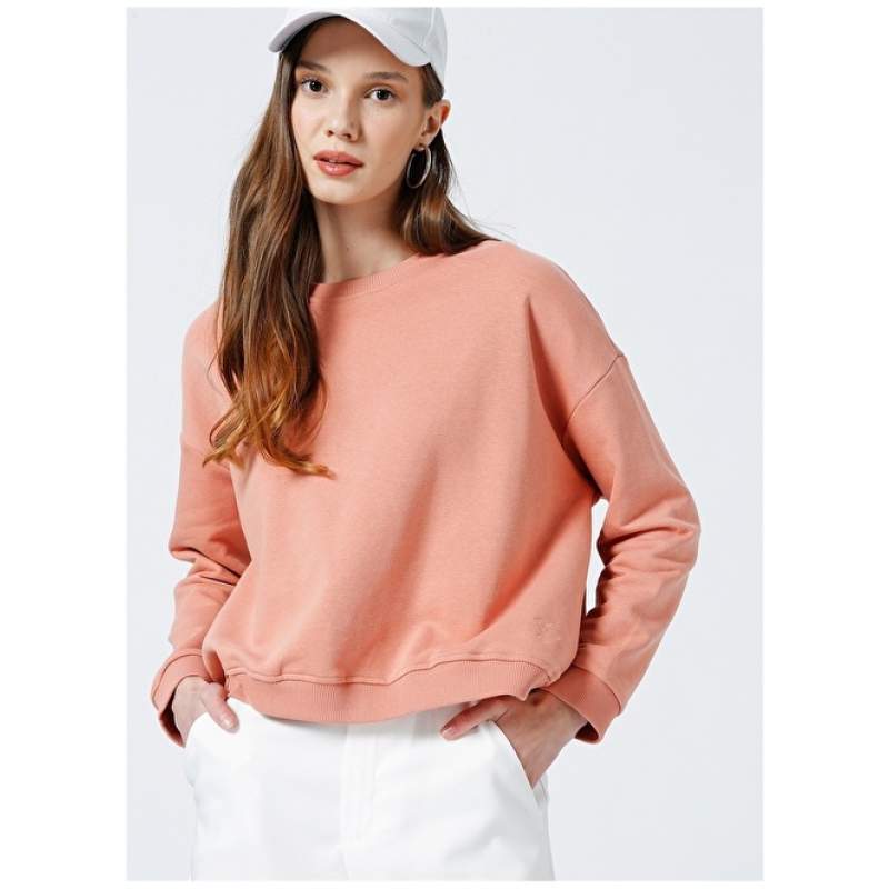 Factory Ravello-Y Crew Neck Crop Plain Pink Women's Sweatshirt