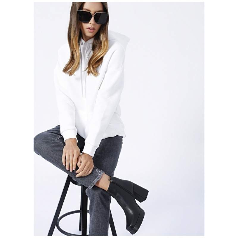 Factory Hooded Collar Plain Ecru Women's Sweatshirt MARE