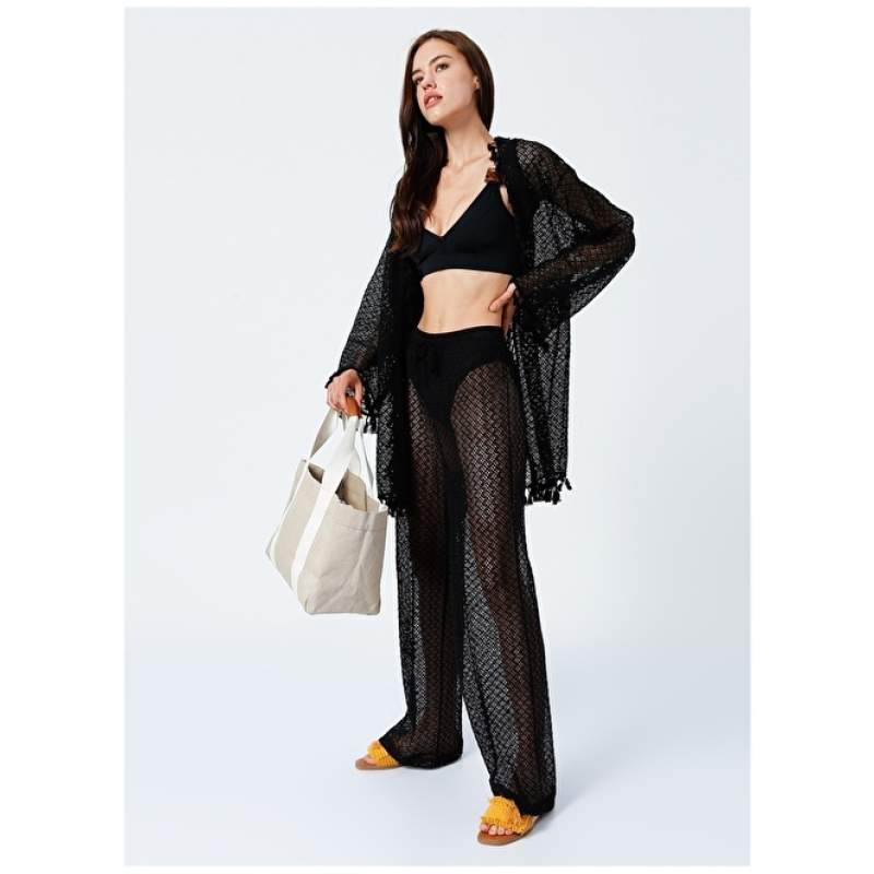 Factory Elastic Waist Basic Black Women's Trousers MRV-5A