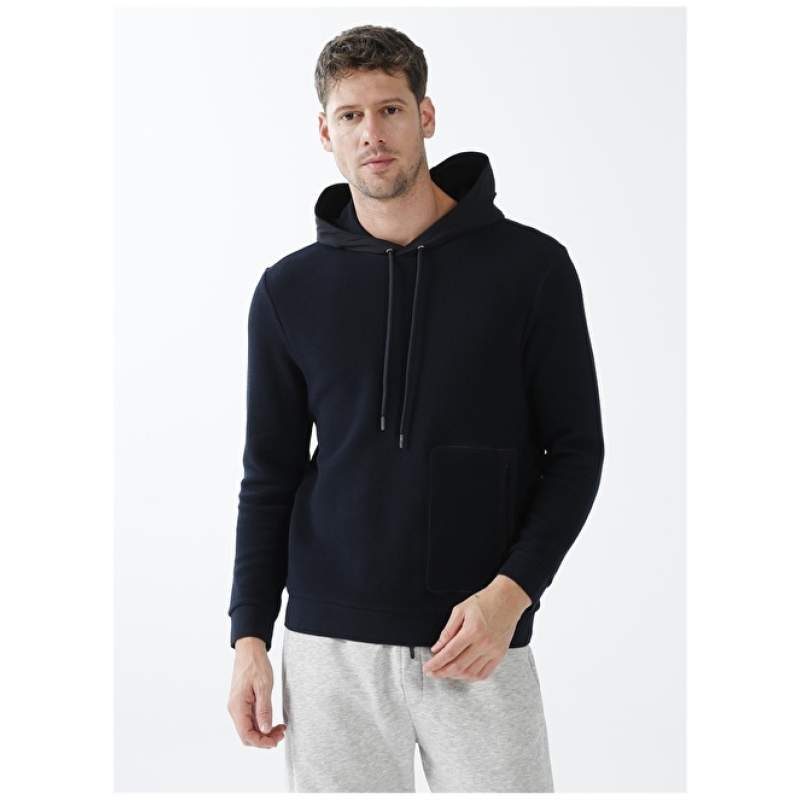 Factory Hooded Collar Plain Navy Blue Men's Sweatshirt AMES Factory Hooded Collar Plain Navy Blue Men's Sweatshirt AMES