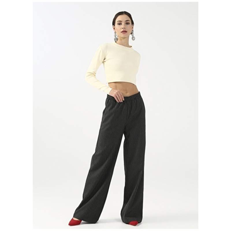 Factory Elastic Waist Wide Fit Anthracite Women's Trousers SOFT