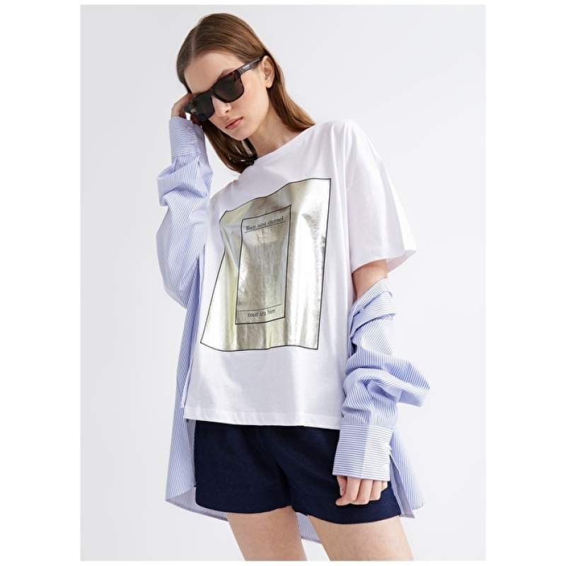 Factory Crew Neck Leafy White Women's T-Shirt RALIA