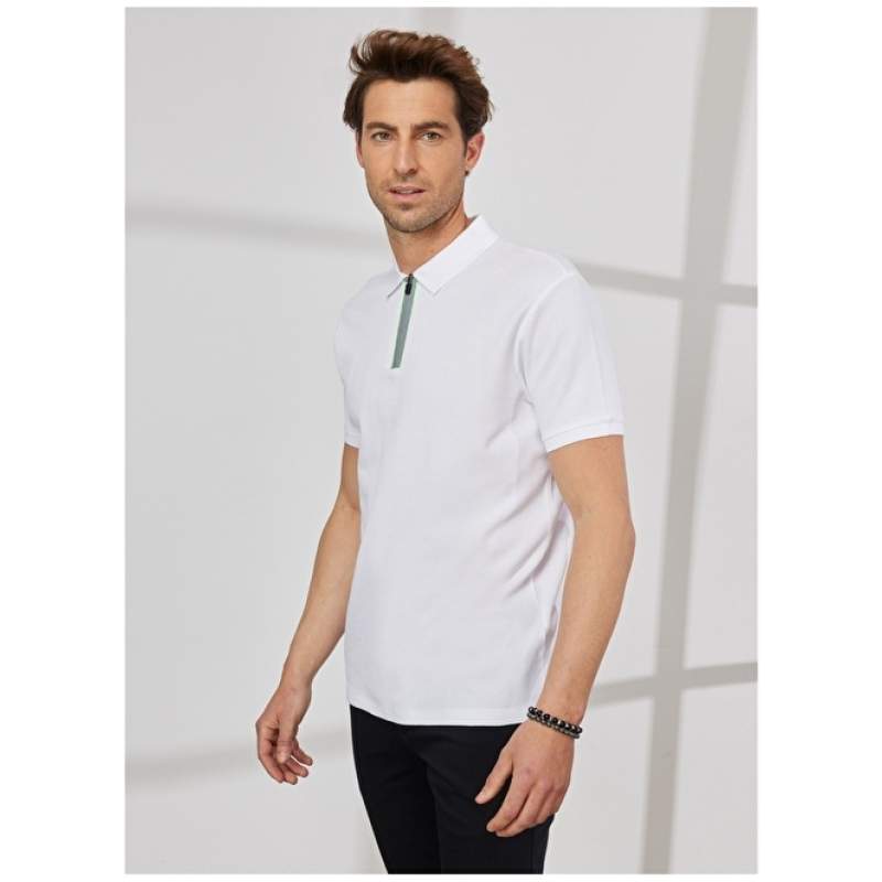 Altınyıldız Classics Polo Neck White Men's T-Shirt 4A4823200060 Altınyıldız Classics Polo Neck White Men's T-Shirt 4A4823200060