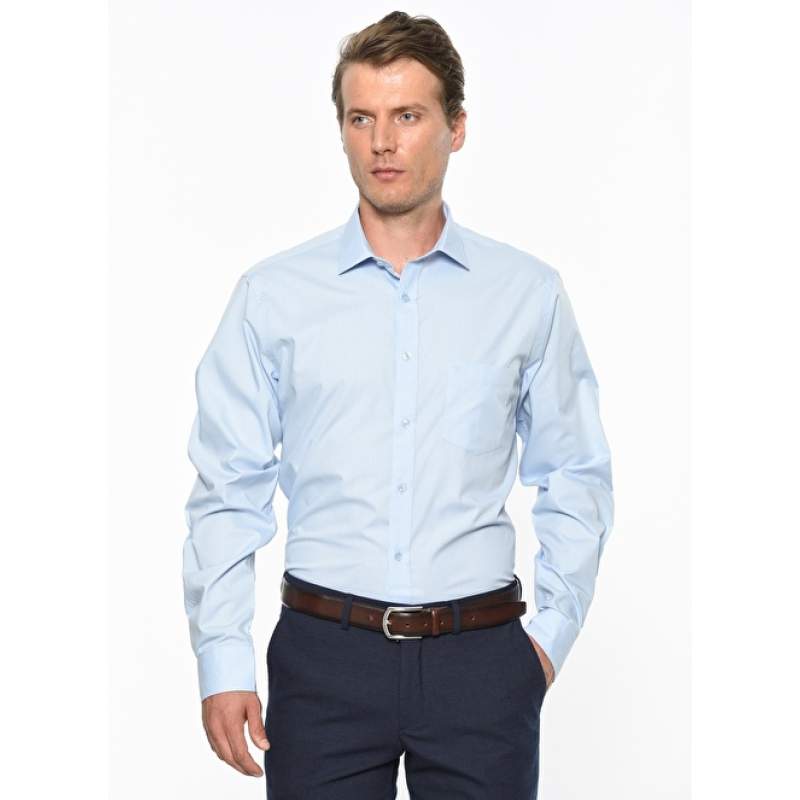 Altınyıldız Classic 4A2000000003 Classic Shirt Comfort Fit Plain Light Blue Men's Shirt