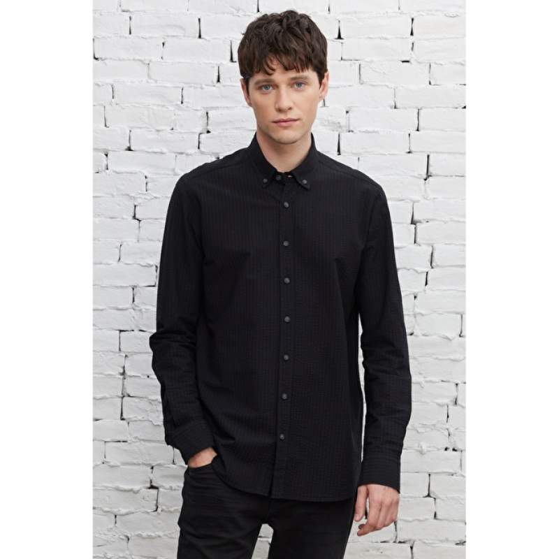 Altınyıldız Classics Slim Fit Buttoned Collar Black Men's Shirt 4A2023200039 Altınyıldız Classics Slim Fit Buttoned Collar Black Men's Shirt 4A2023200039