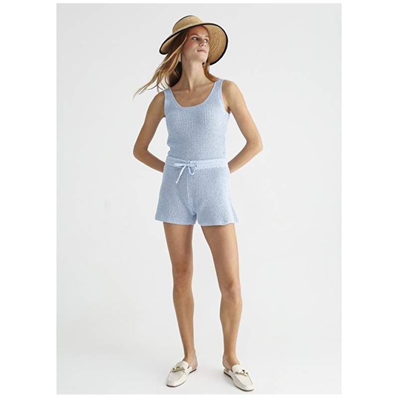 Factory Elastic Waist Basic Blue Women's Shorts FEMAND