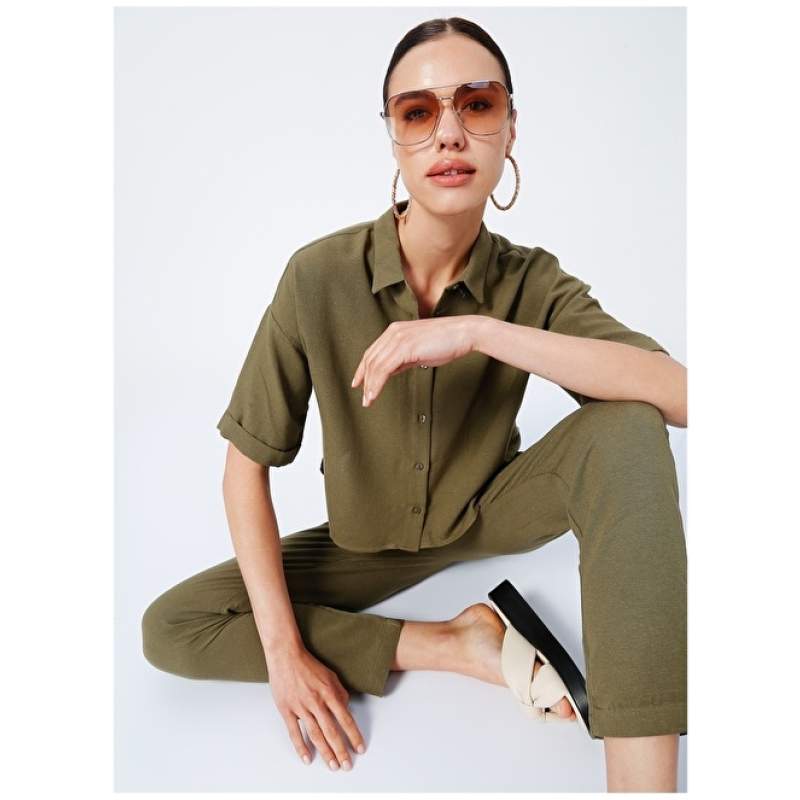 Factory Shirt Collar Plain Khaki Women Shirt MONDORF