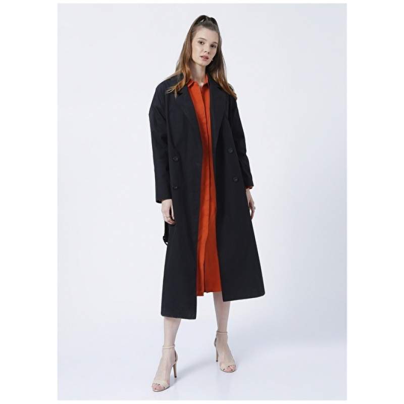 Factory Wide Fit Plain Black Women's Top Coat - DELON