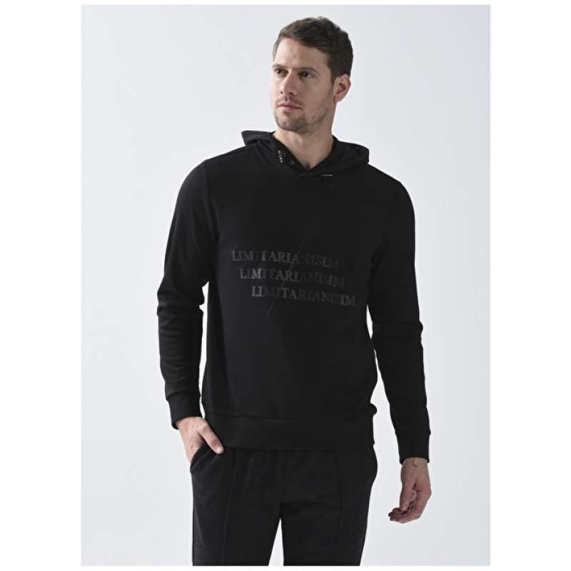Factory Hooded Collar Solid Black Men's Sweatshirt ALBARIC Factory Hooded Collar Solid Black Men's Sweatshirt ALBARIC