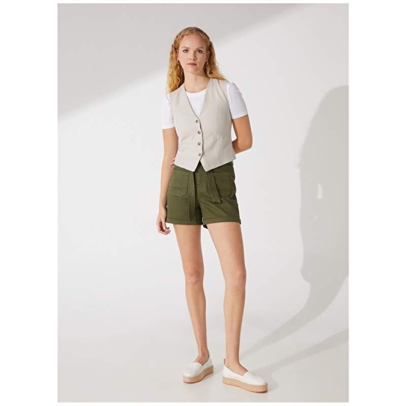 Tvorničke ženske kratke hlače visokog struka šargarepa kaki ELANES